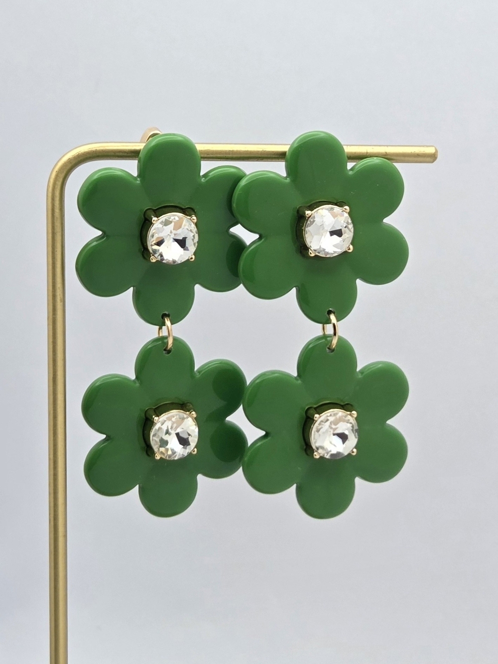 Kate Spade New York Green Floral Daisy Drop Earrings Clear Crystal Centers